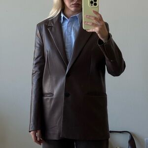 Brown Leather Jacket Blazer Zara